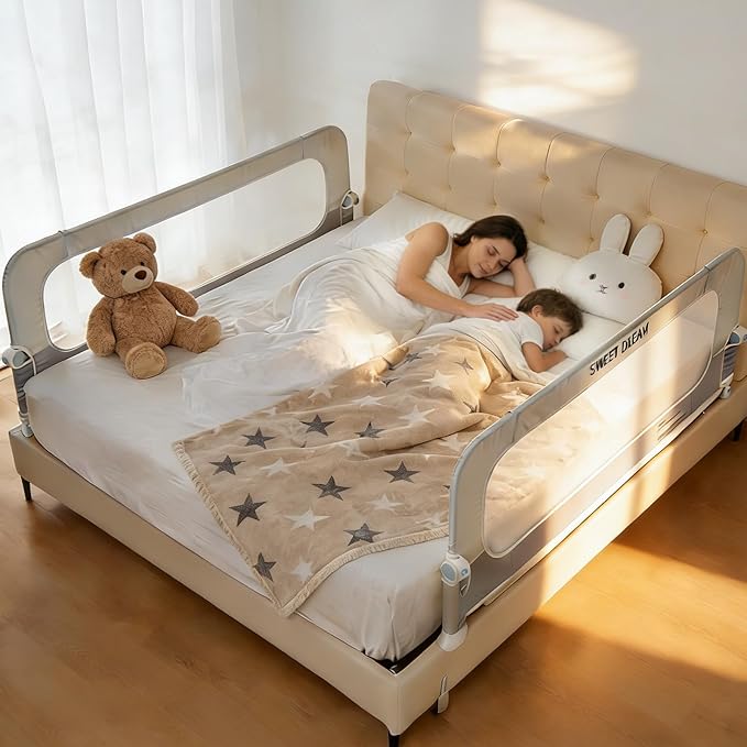 Bed Rail for Toddlers, 47in Folding Toddler Bed Rail Guard with Reinforced Anchor System & Sturdy Metal Frame, Portable Bed Railing for Baby Fits Crib,Twin, Queen & King Bed, Breathable Mesh