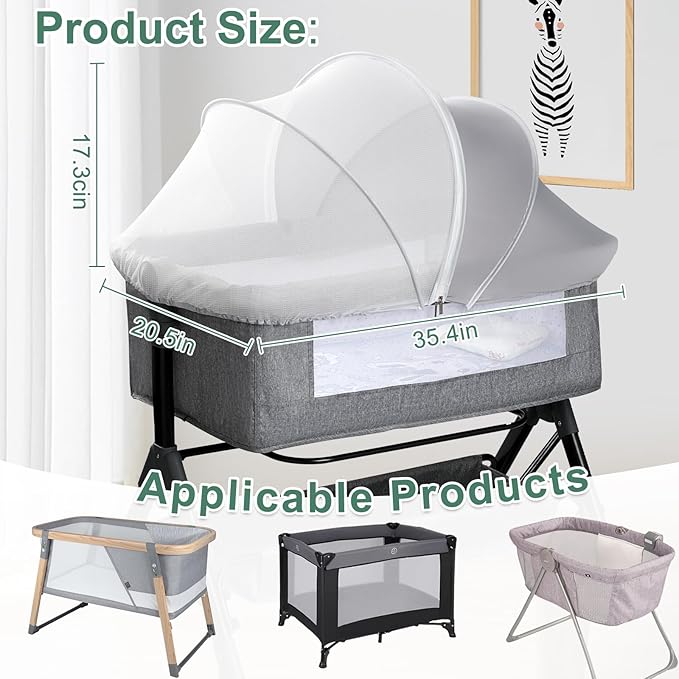 Bassinet Cover for Cats - Blackout Breathable Mosquito Net for Baby Bedside Sleepers & Travel Cribs, 2-Way Zipper Bug Canopy Tent to Block Light & Keep Cats Out (Gray-Small)