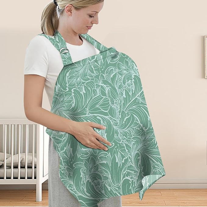 Nursing Cover for Mom Breastfeeding, Baby Privacy Nursing Covers Up Breathable Cotton with Ajustable Hoop for Mother (Muslin Green)