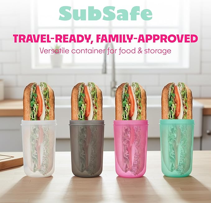 SubSafe 3-Piece BPA-Free Sub Sandwich Container - As Seen on Shark Tank - Waterproof, Crushproof Food Storage that Floats - Fits 6 & 12 in Subs - Great for Travel, Beach, Camping