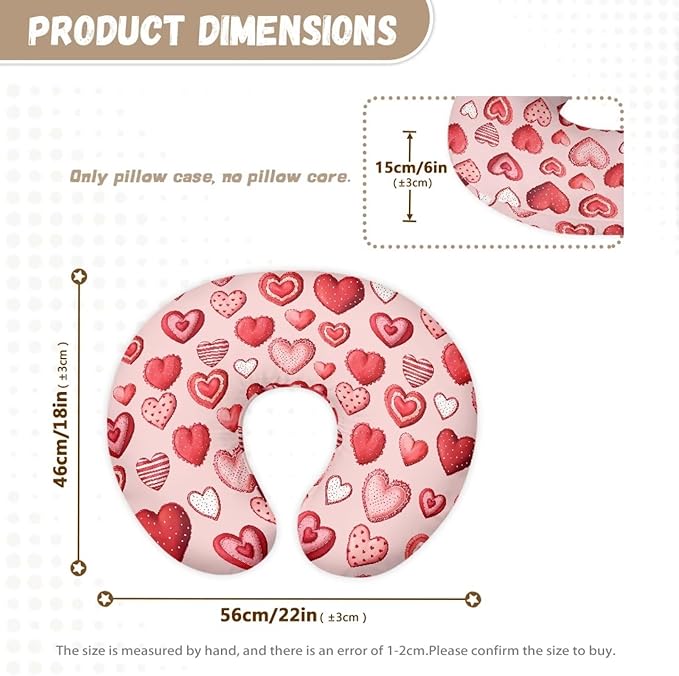 Pink Nursing Pillow Cover Breastfeeding Pillow Slipcover,Washable and Breathable Nursing Pillow Case for Newborn Mothers, Soft Fabric Fits Snug On Infant,Love Pattern(Cover Only)