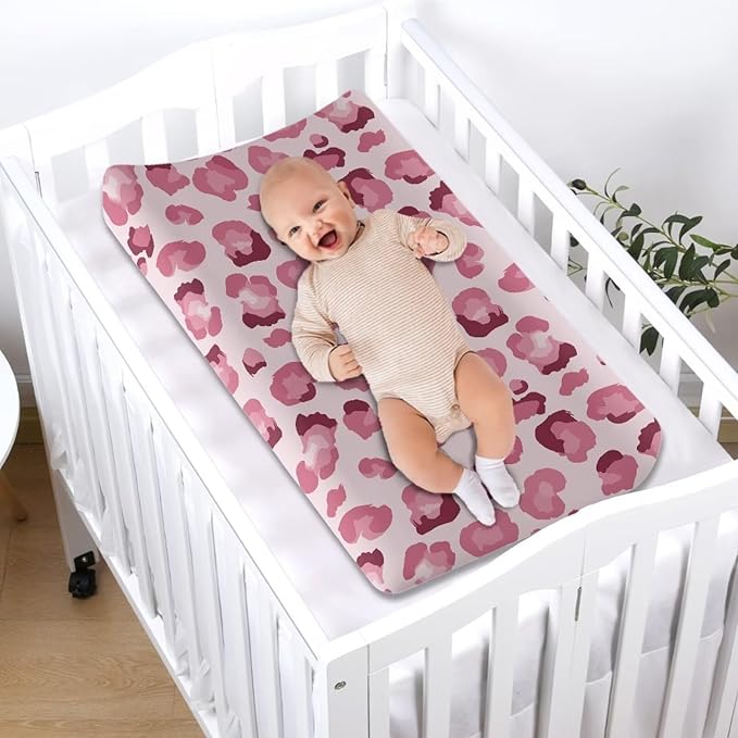 Leopard Print Changing Pad Cover Pink Diaper Changing Pad Cover Boys Girls 32''*16'' Diaper Changing Pad Cover Soft Nursery Decor