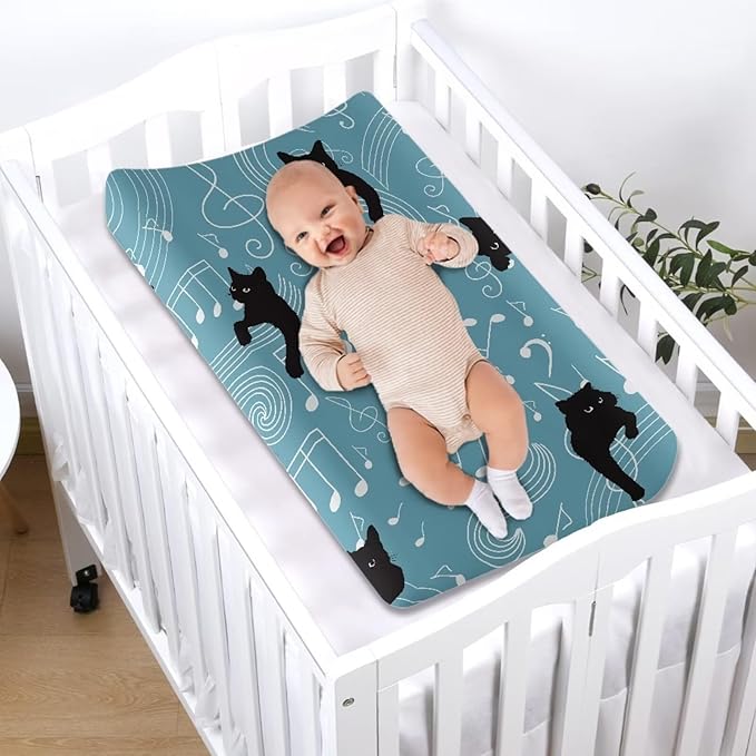 Cat Musical Baby Changing Pad Cover Cozy Diaper Changing Mat Cover Dust Cover Waterproof Breathable Nursery Pad Change Cover Fit 32"x16" Contoured Pad