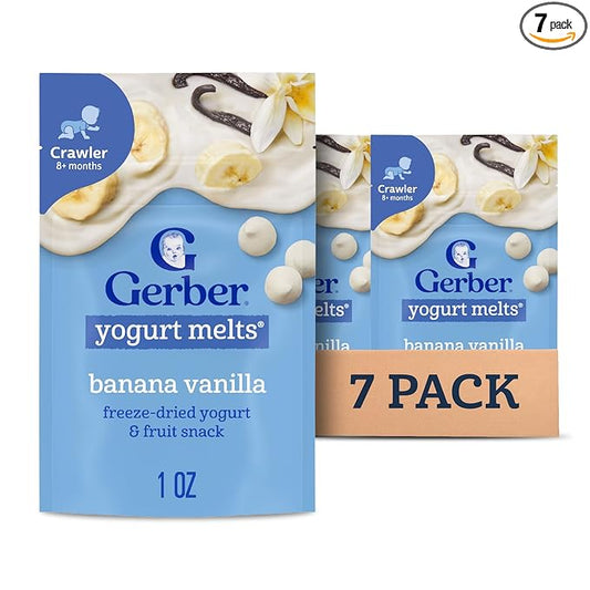 Gerber Stage 3 Baby Food Snacks, Banana Vanilla Yogurt Melts, Freeze Dried Yogurt and Fruit Snacks for Babies, Baby Led Feeding, 7-Pack
