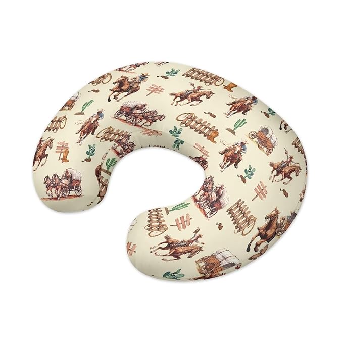 Western Cowboy Horse Nursing Pillow Cover for Boy Girl Breastfeeding Pillow Slipcovers Stretchable Newborn U-Shaped Breastfeeding Pillowcase Cushion Covers