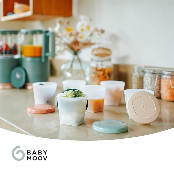 Babymoov Eco-Friendly Baby Food Jars | Set of 6 (8.45oz Each) BPA-Free Storage Containers | Made from Biosourced Sugar Cane | Leakproof Silicone Lids | Microwave, Freezer & Dishwasher Safe