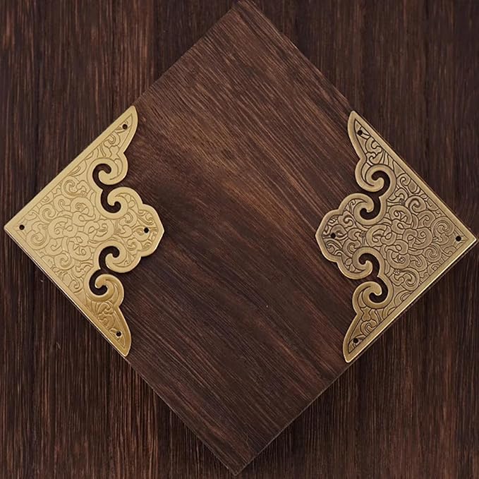 4Pcs Antique Solid Brass Corner Guards L-Shaped Angle Edge Vintage Protectors for Table Chair Cabinet (Antique Bronze)