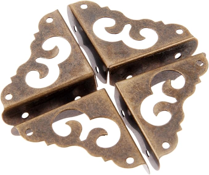 dophee 4Pcs Iron Antique Bronze Vintage Decorative Corner Protector Guards Edge Cover for Chest Case Box-1.22" x 1.22" x 0.43"