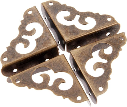 dophee 4Pcs Iron Antique Bronze Vintage Decorative Corner Protector Guards Edge Cover for Chest Case Box-1.22" x 1.22" x 0.43"