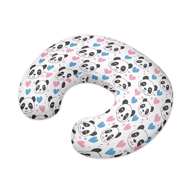 Nursing Pillow Case for Newborn Panda Hearts Breastfeeding Pillow Slipcover for Baby Boys & Girls Soft Fabric Fits Snug On Infant Washable & Breathable