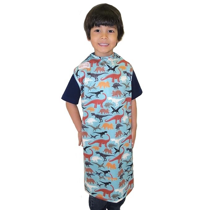 BIB-ON XL, Full-Coverage Bib and Apron Combination for Toddler, Kids Ages 3 and Up. (Dinosaurs)