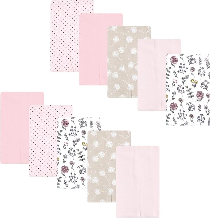 Luvable Friends Hudson Baby Flannel Burp Cloths 10pk, Pink Dandelion