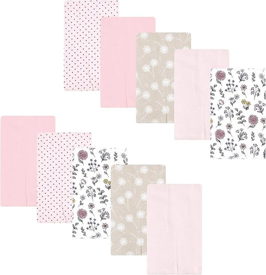 Luvable Friends Hudson Baby Flannel Burp Cloths 10pk, Pink Dandelion