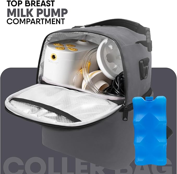 Breast Pump Bag for Spectra S1 S2, Insulated Travel Backpack with Ice Pack Fits 6 Baby Bottles, Wearable Breastmilk Double Layered Cooler Bag with Removeable Straps for Nursing Mom Daycare