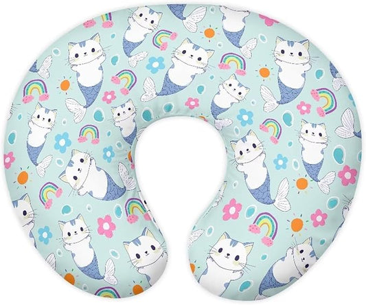 Light Blue Nursing Pillow Cover Stretchy and Soft Nursing Cover for Breastfeeding Pillows,Cute Cat-Fish Pillow Slipcover for Baby Girls Boys Newborn Rainbow (Cover Only)