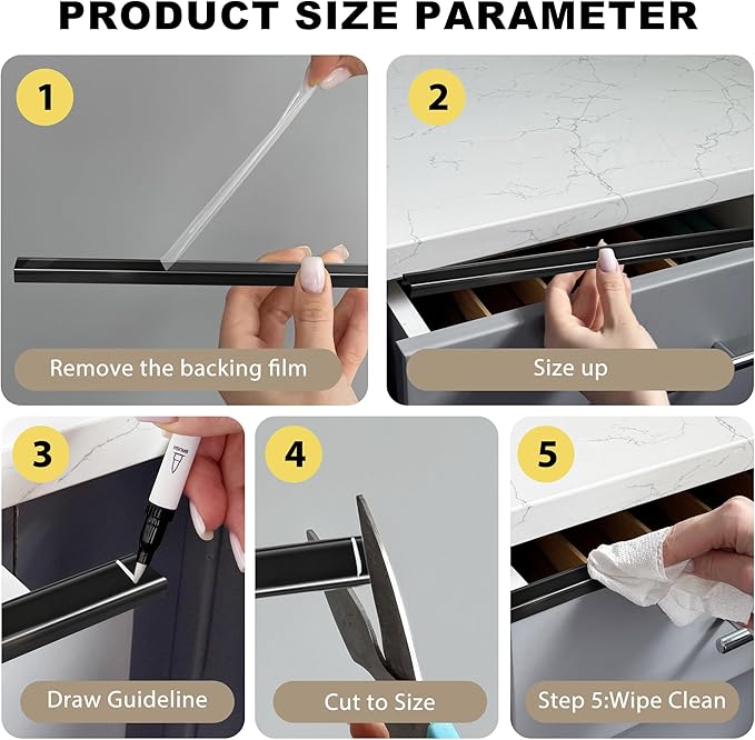 Cabinet Protectors for Kitchen Cabinets, Black Cabinet Door Protector Trash Drawer Protector Edge Guard, Plastic Slip on Protectors for Cabinets– 3/4" Thick, 18" Length