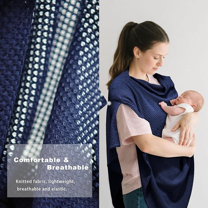 Navy Blue Nursing Cover for Breastfeeding, Soft Breathable Privacy Poncho, Portable Breast Feeding Covers for Women