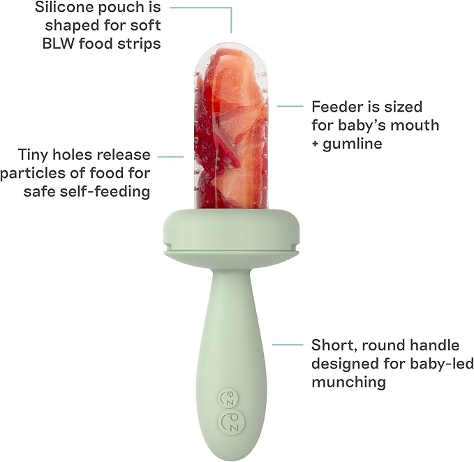 ezpz Baby-Led Gumline Feeder (Sage) - Silicone Fruit Feeder for Infants 4 Months + - Baby Feeding Essentials - BLW Tools - Works Best with Compatible Ice Tray (Sold Separately)