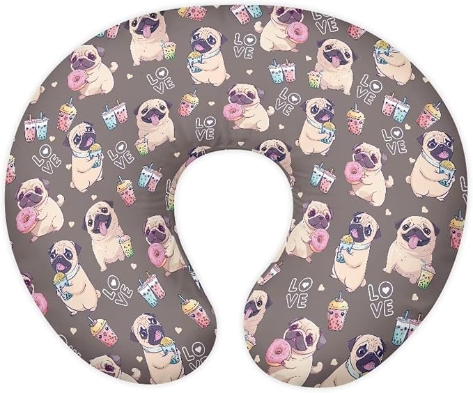 Pug Dog Nursing Pillow Cover Feeding Pillow Cover for Newborn Boys Girls Hidden Zipper Design Nursing Pillow Case U-Shaped Soft and Skin-Friendly