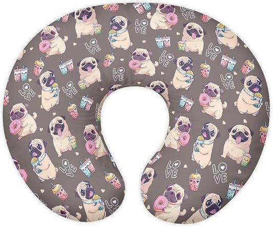 Pug Dog Nursing Pillow Cover Feeding Pillow Cover for Newborn Boys Girls Hidden Zipper Design Nursing Pillow Case U-Shaped Soft and Skin-Friendly