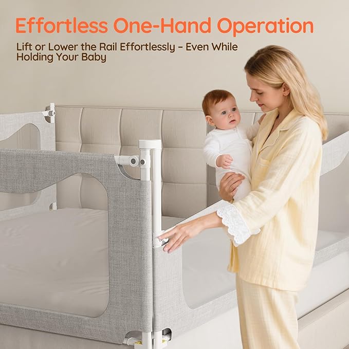 colorfarm Queen Size Toddler Bed Rail 3-Sided Bed Rail Guard with Safety Lock - Adjustable Bedrails for Baby Infant Child (78.7x78.7x59)