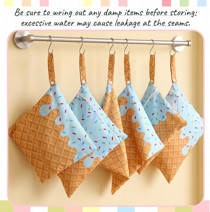 SATINIOR 2 Pack Wet Dry Bags Ice Cream Waterproof Pouch Large & Small Makeup Bag Baby Wet Bags Zipper Pouch for Baby Women Diapers Cloth(Blue)