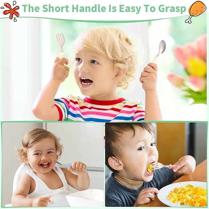 Patelai 9 Pcs Toddler Utensils with Case Stainless Steel Fork and Spoon Set Safe Baby Silverware Children Flatware Kids Cutlery with Round Handle for Lunchbox, Dishwasher Safe(White, Rose Red, Blue)