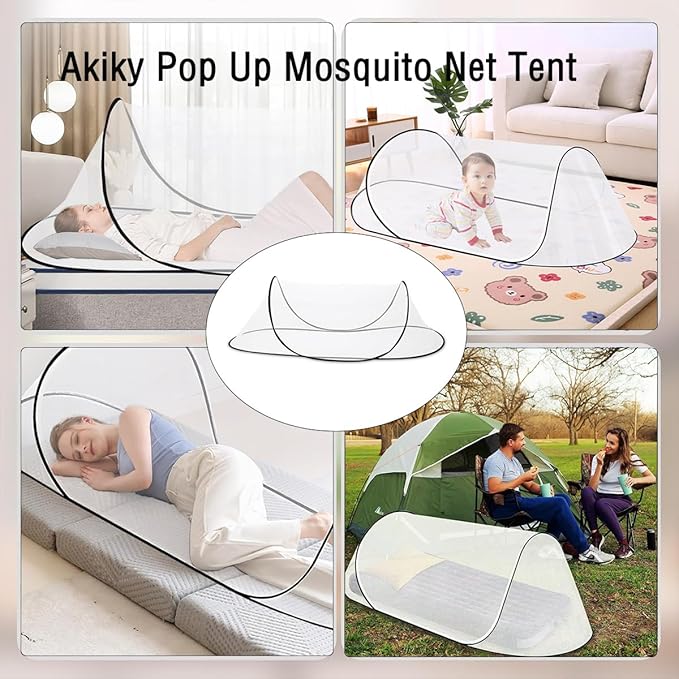 Akiky Large Pop up Mosquito Tent Portable Mosquito Net for Bed Camping Travel Outdoor 2PC Foldable Netting Mesh Tent Canopy for Adults Baby Bedroom