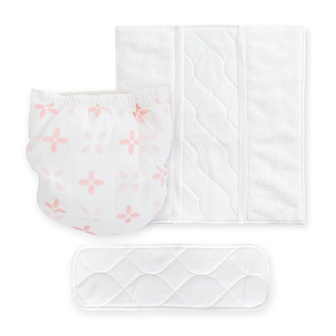 Amazing Baby Hybrid Cloth Diaper Cover with Pocket-Sling, Med, Sz 3 (12-25 lbs), Use with Boosties Inserts, Pink Springfield, SmartNappy Set includes Muslin Cover + Tri-fold Insert + Booster Pad