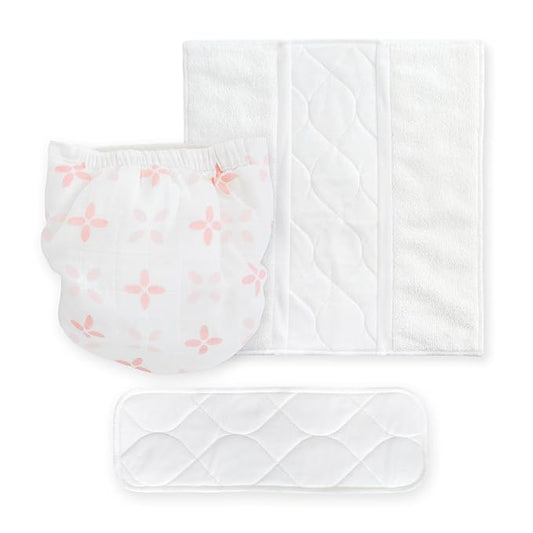 Amazing Baby Hybrid Cloth Diaper Cover with Pocket-Sling, Med, Sz 3 (12-25 lbs), Use with Boosties Inserts, Pink Springfield, SmartNappy Set includes Muslin Cover + Tri-fold Insert + Booster Pad