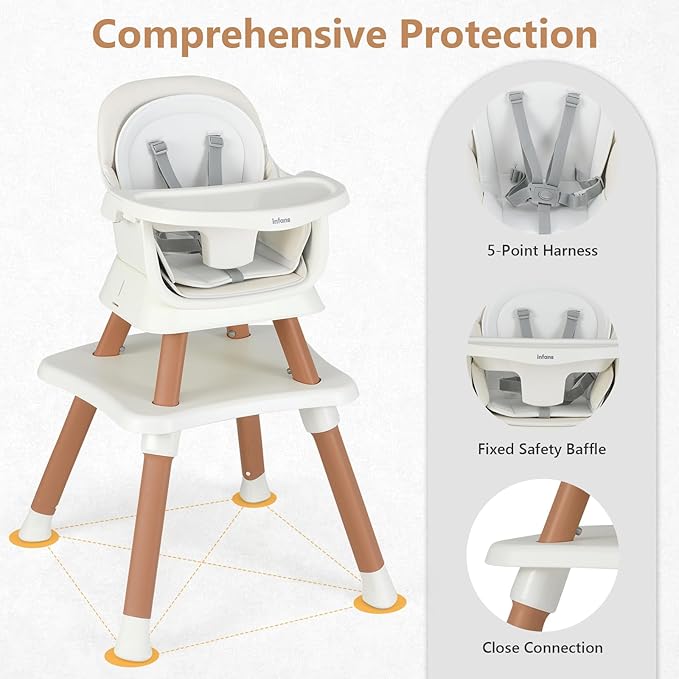 INFANS 8 in 1 Baby High Chair, Convertible Highchair for Babies and Toddlers, Infant Dining Booster Seat, Building Block Table, Kids Stool Table Chair Set with Removable Tray