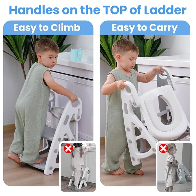 Potty Training Seat, Primlect Upgrade Ultra-Stable Toddler Toilet Seat for Kids Boys Girls, 2 in 1 Potty Training Toilet with Step Stool, Adjustable Seat and Ladder, Non-Slip Pad, Splash Guard (Grey)