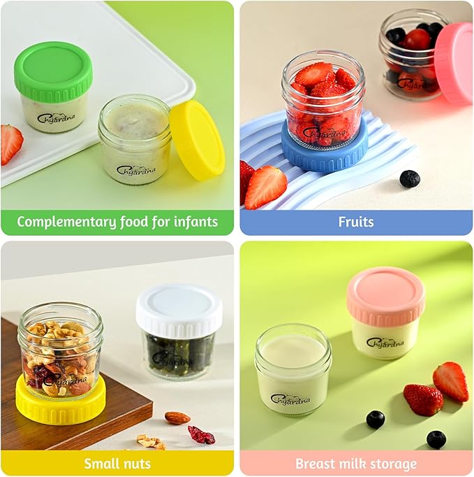 6 Pack Glass Baby Food Storage Containers, 4 oz Leakproof Baby Food Jars with Lids,Freezer & Microwave Safe, BPA Free