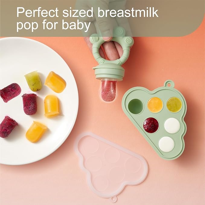 KEERT Baby Fruit Feeder with Popsicle Mold, Teething Teethers for Babies 3-12 Months,Teething Toys for Babies Feeding Gift (Green1)