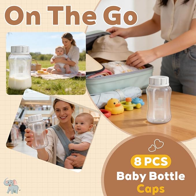8Pcs Baby Bottle Caps Travel Bottle Caps Compatible with Evenflo Bottles, Spill-Proof, Leak-Resistant, Easy-to-Clean, Travel and Storage Bottle Lids Replacement (White)