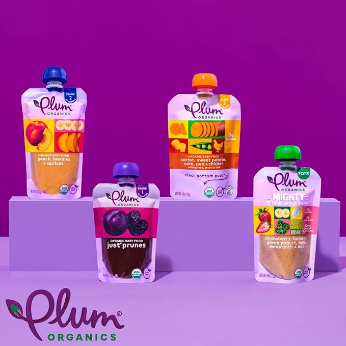 Plum Organics Stage 2 Organic Baby Food - Pear + Pea with Spinach - 4 oz Pouch - Organic Fruit and Vegetable Baby Food Pouch