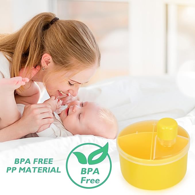 Accmor Formula Dispenser On The Go, Non-Spill Rotating Four-Compartment Formula Container To Go, Milk Powder Snack Storage Container for Infant Toddler Travel Outdoor, Yellow, 2 Pack
