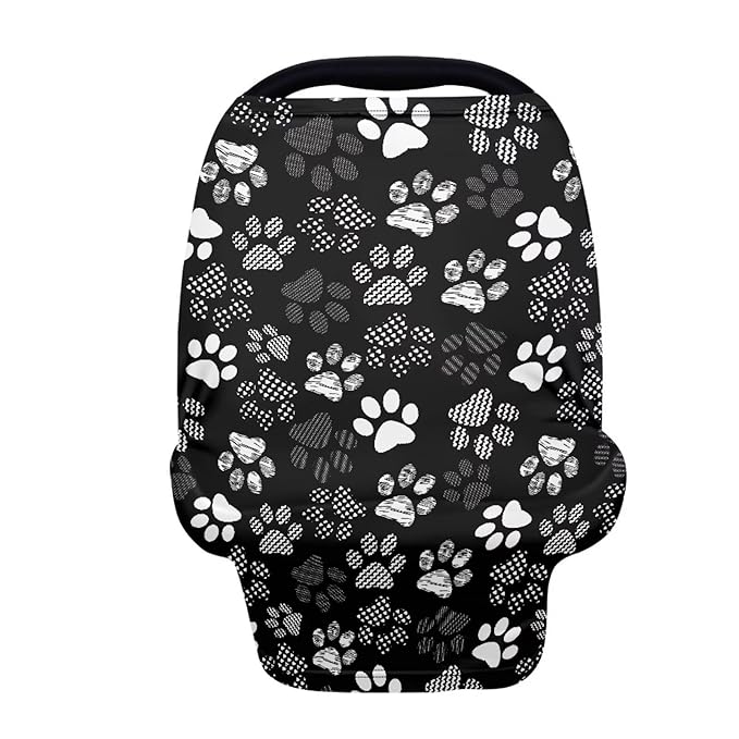 Belidome Dog Paw Breastfeeding Cover Gothic Baby Stuff White and Black Nursing Cover Car Seat Cover Baby Boy Stretchy Breathable