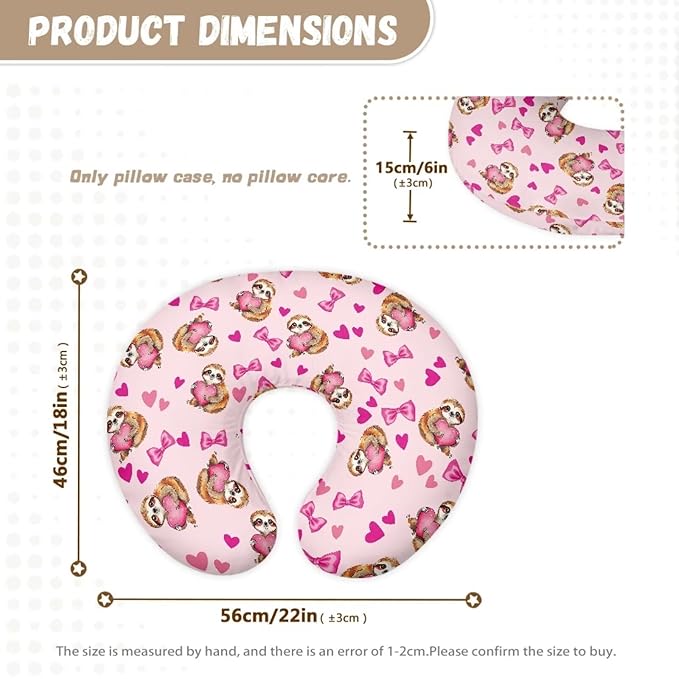 Jeiento Cartoon Sloth Nursing Pilow Covers for Breastfeeding Pillows Soft Nursing Pillow Slipcovers Elastic Comfortable Feeding Pillow Covers Love and Bow Pillows Slipcover for Newborn