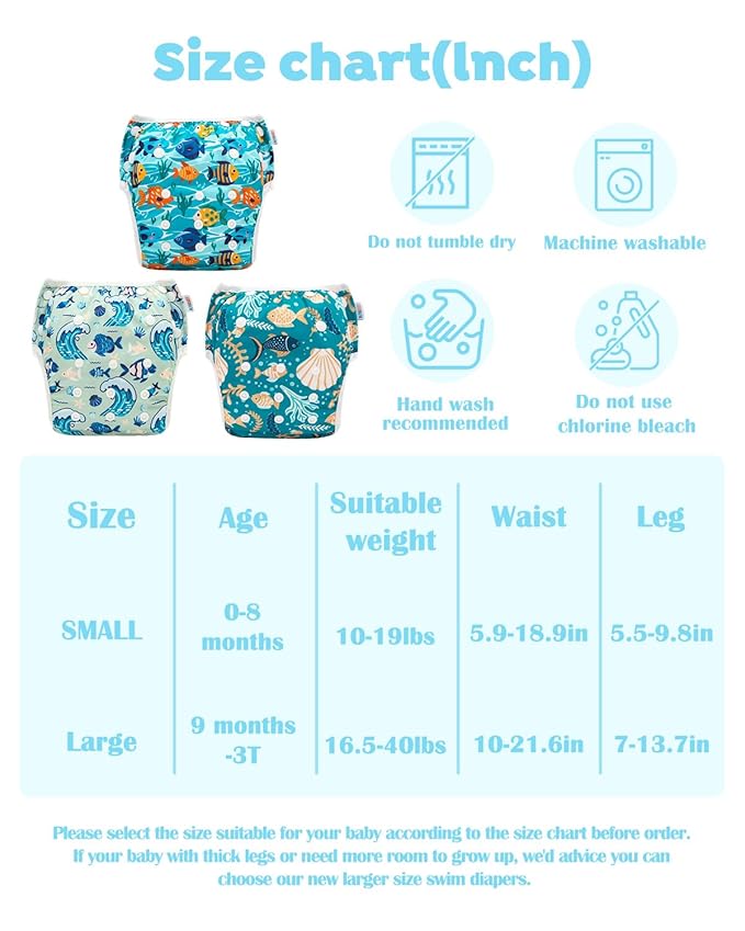ALVABABY Large Cloth Swim Diaper 3pcs Baby Toddler Infant Snap Reusable Adjustable Swimming Diaper Baby Boy and Girl 3ZSWY77