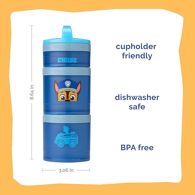 Whiskware Paw Patrol Stackable Snack Containers for Kids and Toddlers, 3 Stackable Snack Cups for School and Travel, Chase & Rubble (Pack of 2)