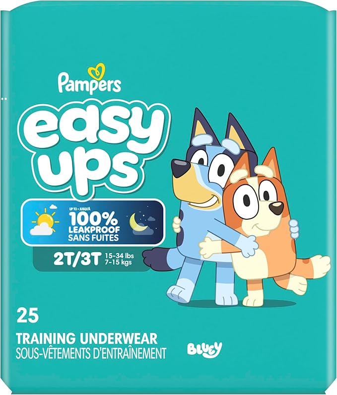 Pampers Training Pants - Easy Ups Boys & Girls Bluey - Size 2T-3T, 25 Count, Children's Potty Underwear (Packaging May Vary)