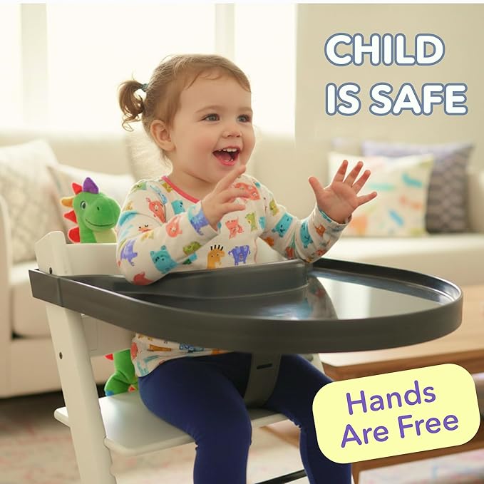 High Chair Tray for Stokke Tripp Trapp - Black - No Baby Set Needed. Suction Surface. Snap-on. BPA Free.