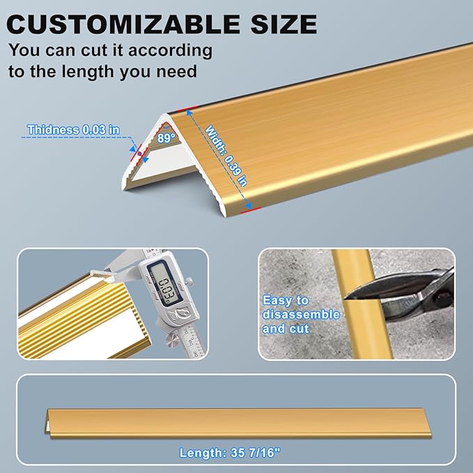 Golden Wall Corner Protector, 4Pcs, Length 35.4in, Width 0.4in - Self Adhesive Metal Corner Protector for Aluminum Trim molding, Cabinet Edge Guard, Easy to Install