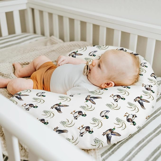 Vintage Mallard Duck Baby Nursing Pillow Covers for Boy Girl Green Ducks Lake Nursery Slipcovers for Breastfeeding Pillows Hunting Ducks Soft Stretchy Removable Cover for Newborn Infant