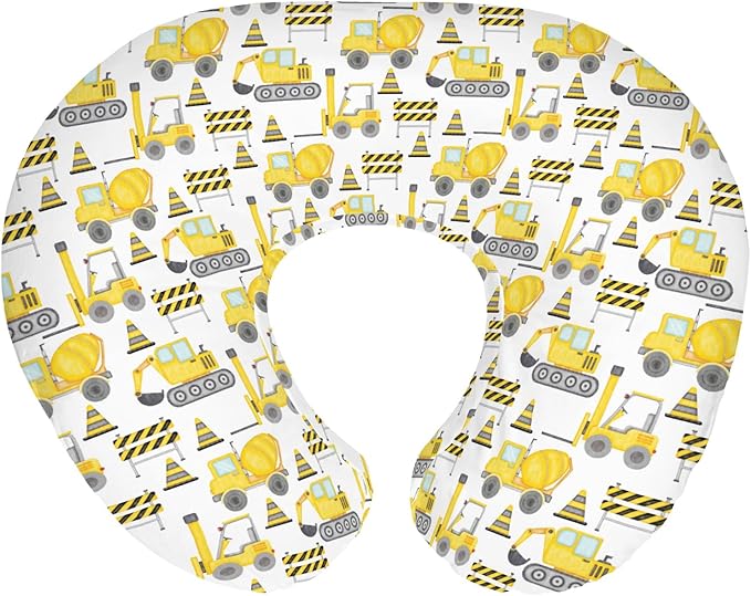 Watercolor Construction Trucks Baby Nursing Pillow Cover for Boy Girl Excavator Dump Truck Nursery Pillowcase for Breastfeeding Pillows Construction Vehicles Soft Stretchy Slipcover for Newborn Infant