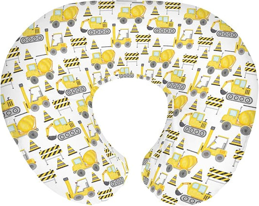 Watercolor Construction Trucks Baby Nursing Pillow Cover for Boy Girl Excavator Dump Truck Nursery Pillowcase for Breastfeeding Pillows Construction Vehicles Soft Stretchy Slipcover for Newborn Infant