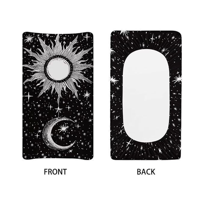 ZDCUSTOM Sun and Moon Changing Table Pad Covers Soft Unisex Diaper Change Table Sheets Super Soft Changing Pad Cover Sheets Fitted Cradle Sheets for 32"x16" Contoured Pad