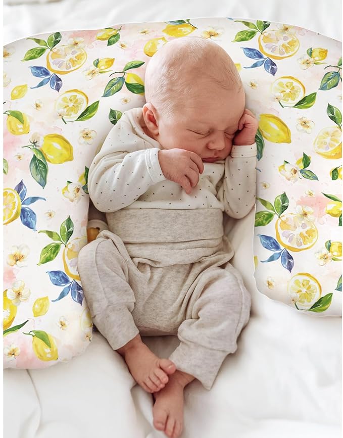 Vintage Lemons Baby Nursing Pillow Covers for Boy Girl Lemon Branch Leaves Flowers Nursing Pillowcase for Breastfeeding Pillows Tropical Summer Fruits Soft Stretchy Slipcovers for Newborn Infant