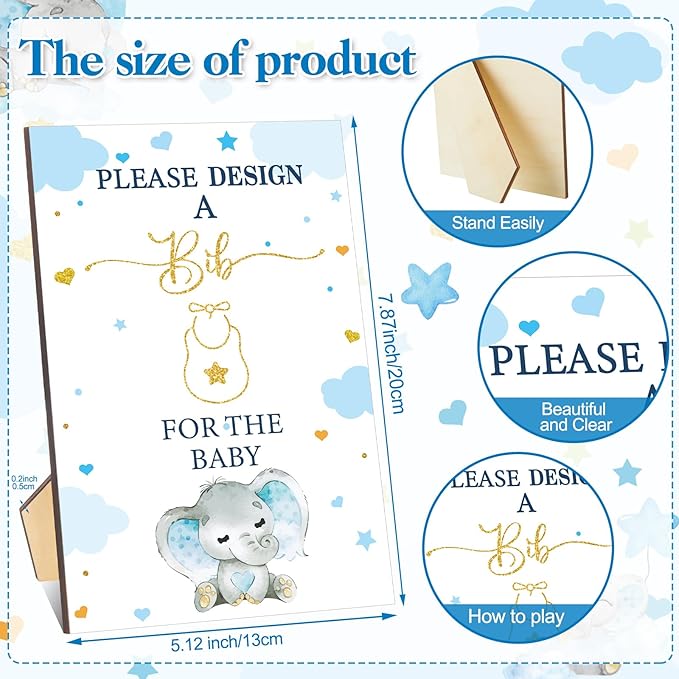 Panitay 100 Pcs DIY Baby Bibs Decorating Kit 50 White Bibs 25 Stencils 24 Markers 1 Baby Shower Game Sign